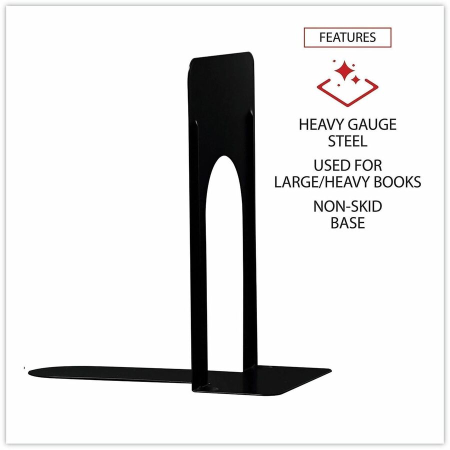 Image of Universal 54095 Bookend, 9" H x 5.88" W x 8.25" Depth, Non-skid Base, Rounded Corner, Enamel, Black, Steel, Metal, 1 Pair