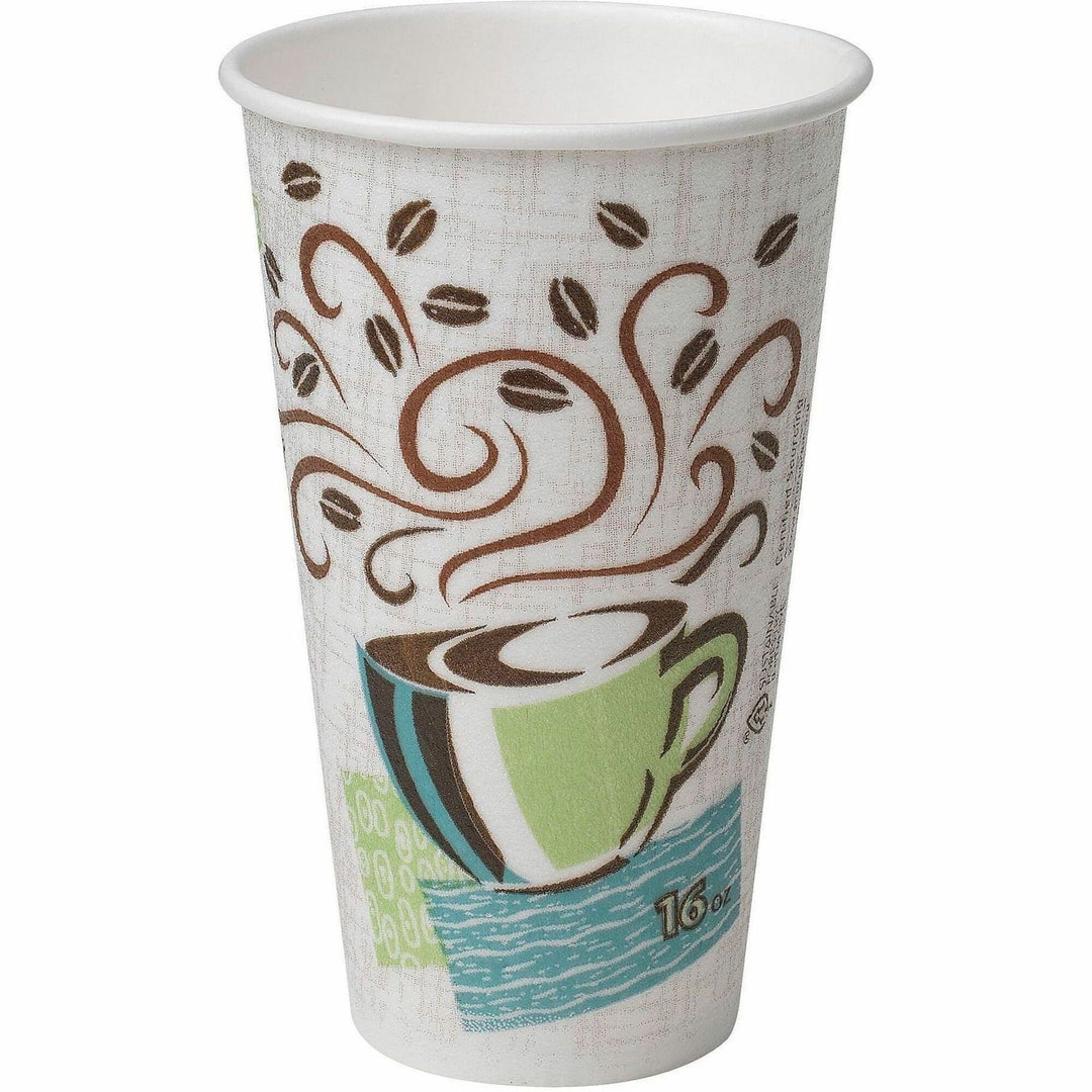 Image of Dixie 5356DX PerfecTouch 16 oz Insulated Paper Hot Coffee Cups by GP Pro, 16 fl oz, Coffee Haze, Paper, Hot Drink, Coffee, 25 / Pack