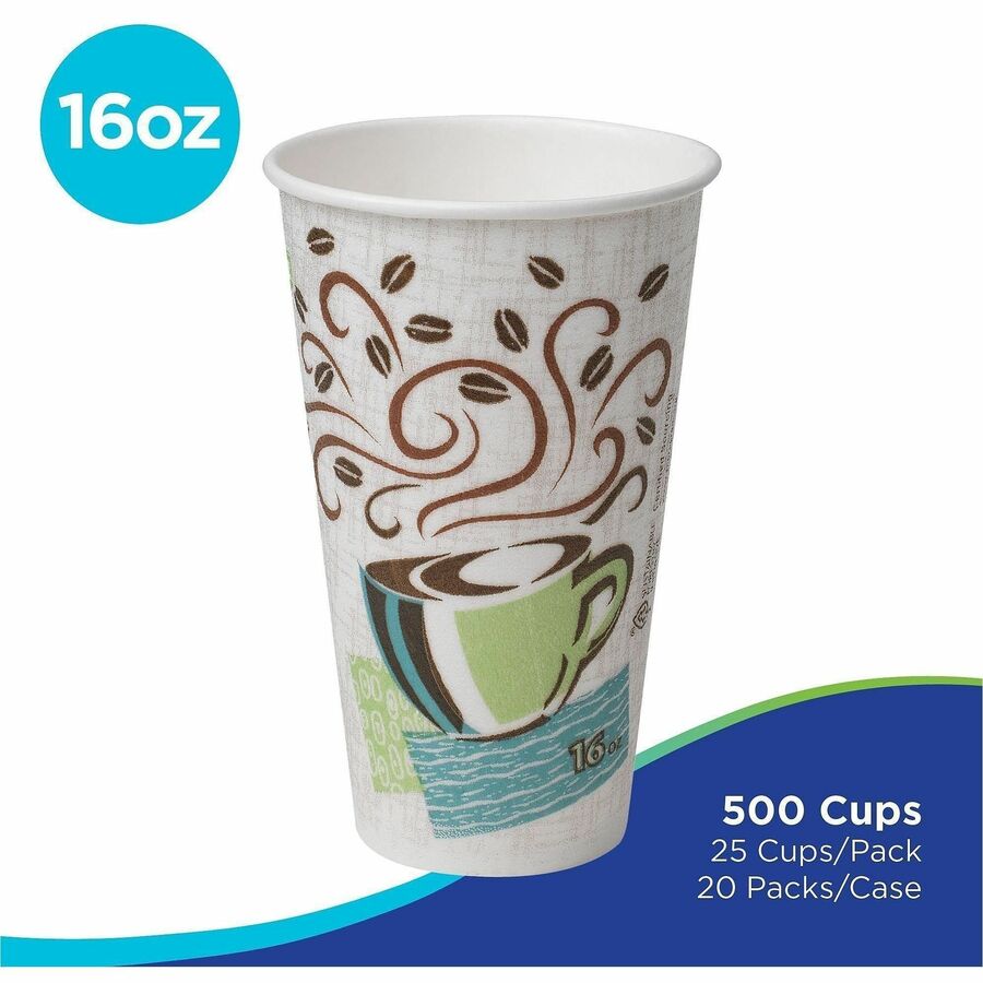 Image of Dixie 5356DX PerfecTouch 16 oz Insulated Paper Hot Coffee Cups by GP Pro, 16 fl oz, Coffee Haze, Paper, Hot Drink, Coffee, 25 / Pack