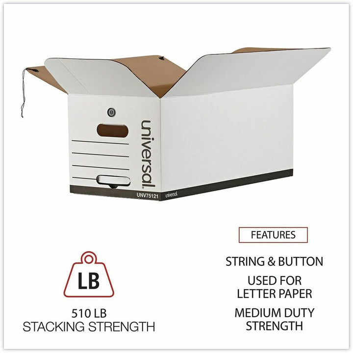 Image of Universal® Deluxe Quick Set-Up String-And-Button Boxes, Letter Files, White, 12/carton