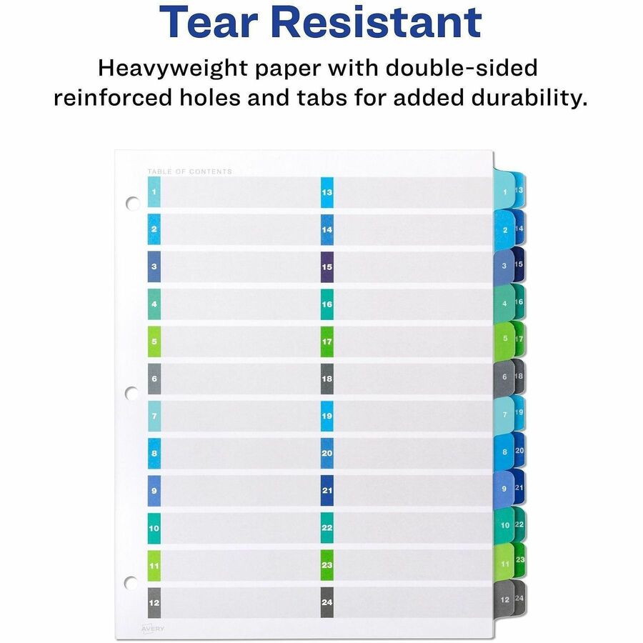 Image of Avery® Customizable TOC Ready Index Double Column Multicolor Tab Dividers, 24-Tab, 1 to 24, 11 x 8.5, White, 1 Set