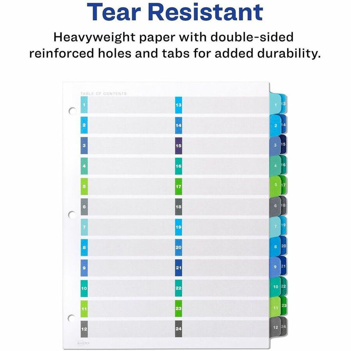 Image of Avery® Customizable TOC Ready Index Double Column Multicolor Tab Dividers, 24-Tab, 1 to 24, 11 x 8.5, White, 1 Set