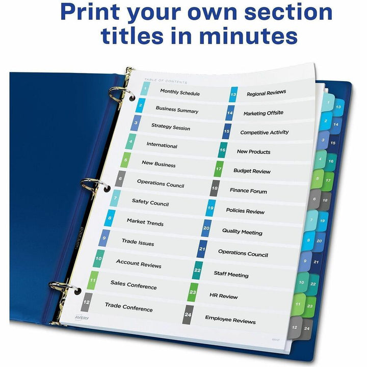 Image of Avery® Customizable TOC Ready Index Double Column Multicolor Tab Dividers, 24-Tab, 1 to 24, 11 x 8.5, White, 1 Set