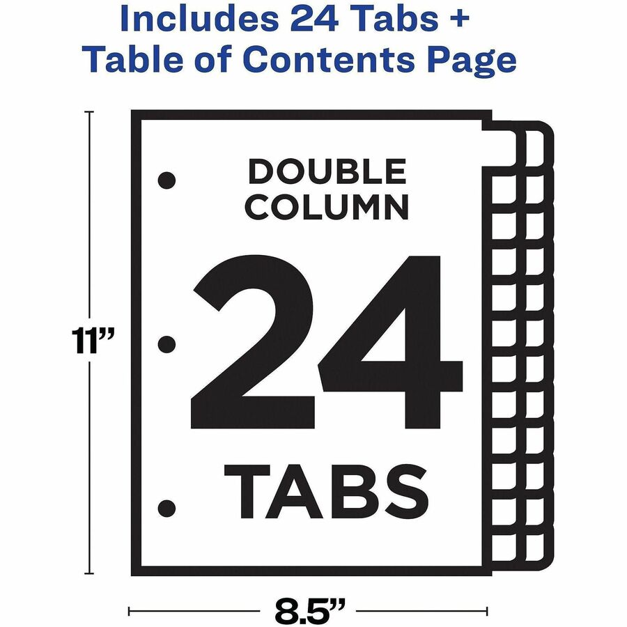 Image of Avery® Customizable TOC Ready Index Double Column Multicolor Tab Dividers, 24-Tab, 1 to 24, 11 x 8.5, White, 1 Set