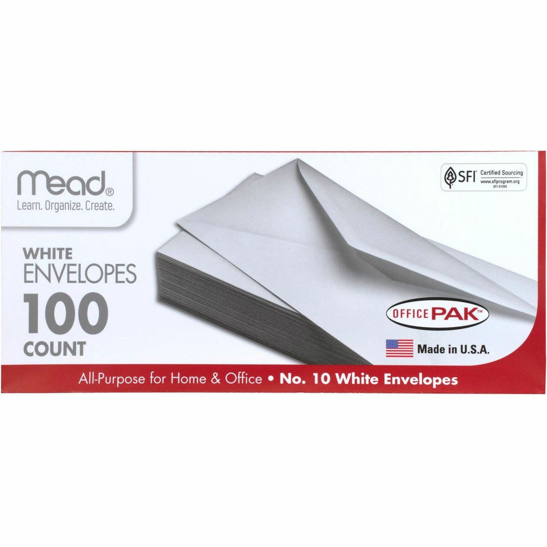 Image of Mead® Plain Envelopes, Gummed, No 10, 100/BX, White