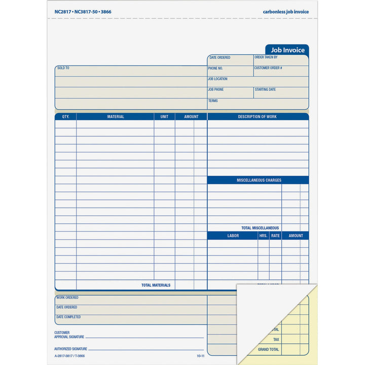 Image of Adams NC2817 Contractor Forms, 100 Sheet(s), 2 Part, Carbonless Copy, 8.50" x 11.43" Form Size, White, 1 Each