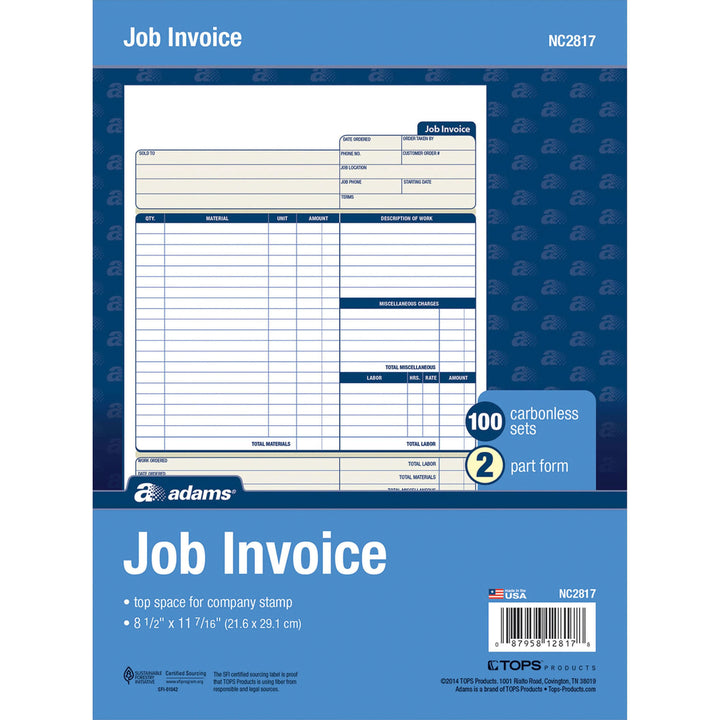 Image of Adams NC2817 Contractor Forms, 100 Sheet(s), 2 Part, Carbonless Copy, 8.50" x 11.43" Form Size, White, 1 Each