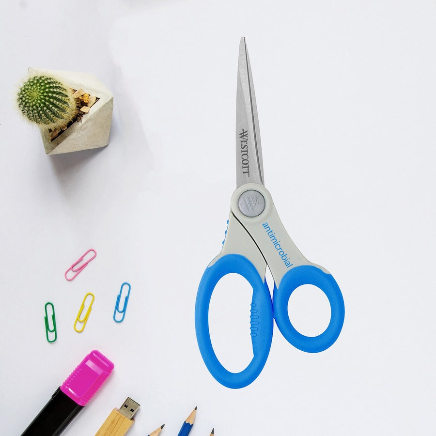 Image of Westcott® Scissors with Antimicrobial Protection, 8" Long, 3.5" Cut Length, Straight Blue Handle