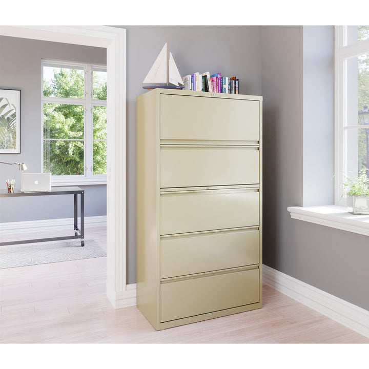 Image of Lorell Lateral File, 5-Drawer, 36"x18-5/8"x67-5/8", Putty