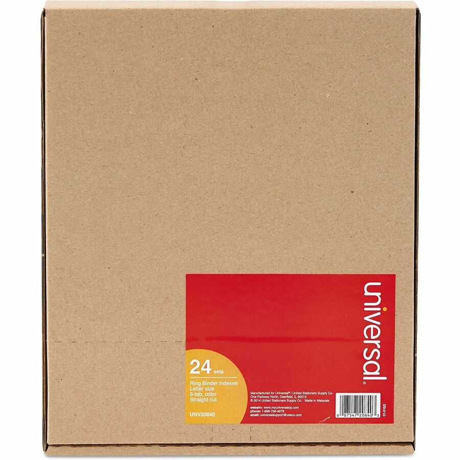 Image of Universal UNV20840 Insertable Tab Index, 8-Tab, 11 x 8.5, Buff, Assorted Tabs, 24 Sets