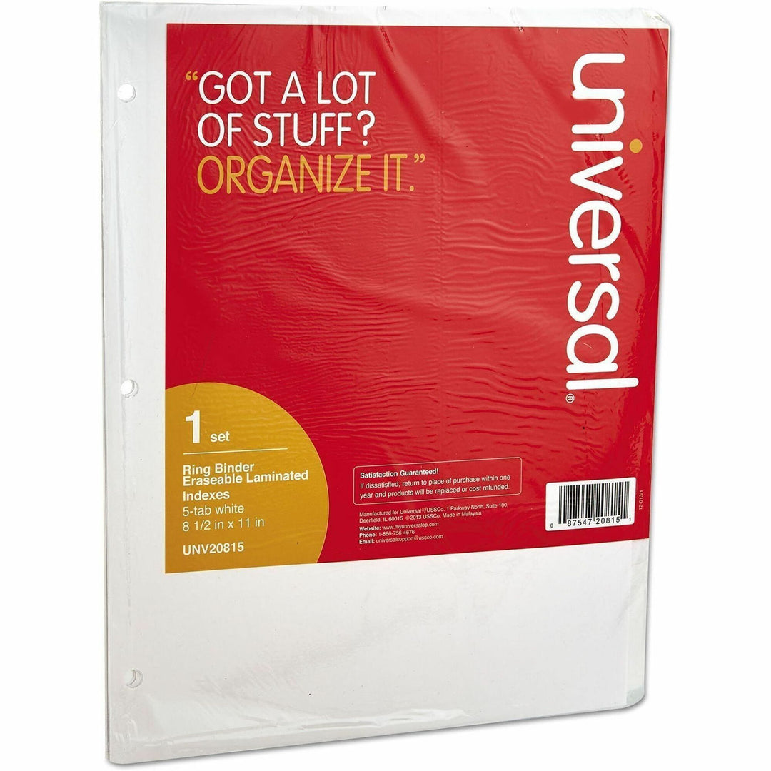 Image of Universal UNV20815 Deluxe Write-On/Erasable Tab Index, 5-Tab, 11 x 8.5, White, White Tabs, 1 Set