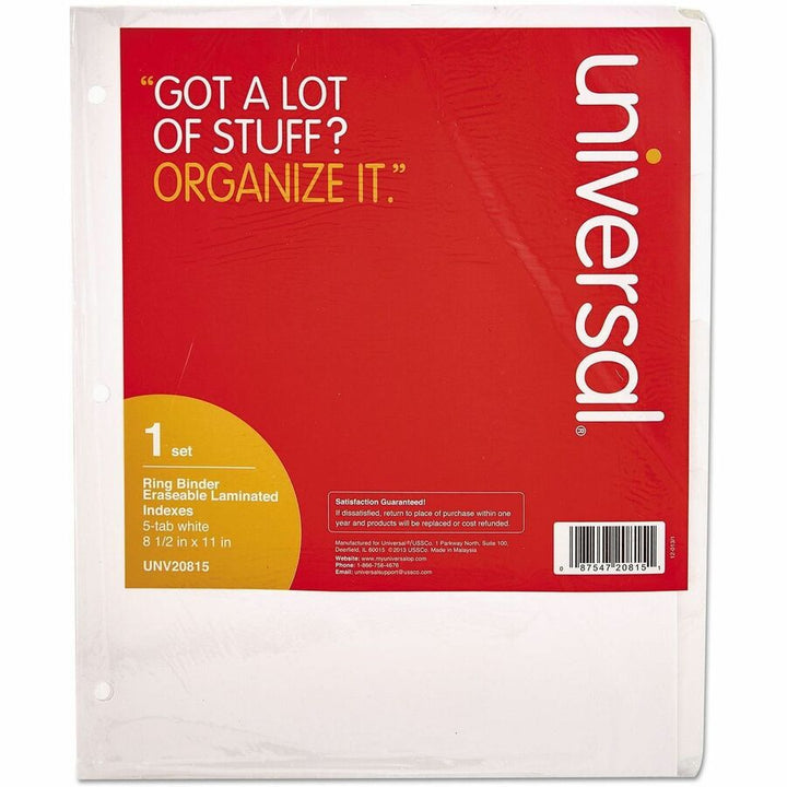 Image of Universal UNV20815 Deluxe Write-On/Erasable Tab Index, 5-Tab, 11 x 8.5, White, White Tabs, 1 Set