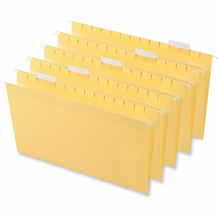 Image of Universal UNV14219 Hanging Folder, Assorted Tab Position, 11 pt., Stock, Yellow, 100% Recycled, 25 / Box