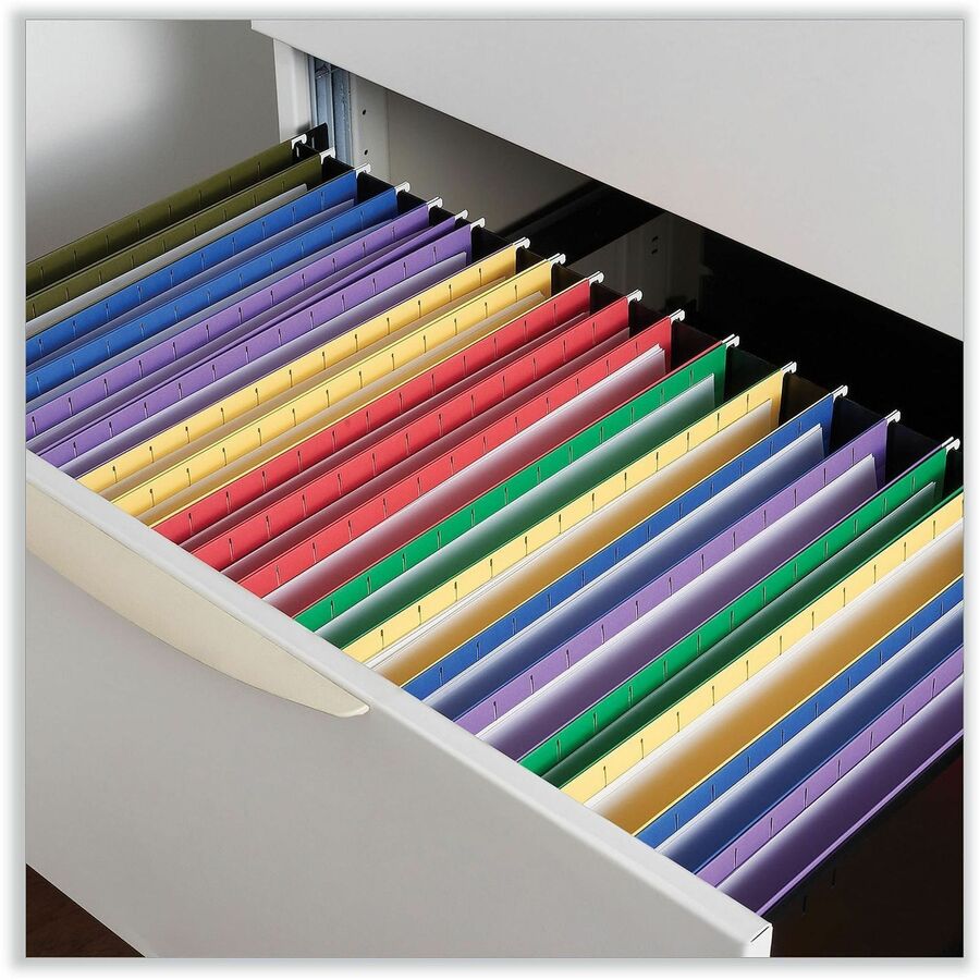 Image of Universal UNV14219 Hanging Folder, Assorted Tab Position, 11 pt., Stock, Yellow, 100% Recycled, 25 / Box