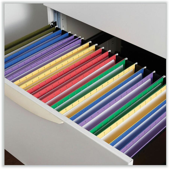 Image of Universal UNV14219 Hanging Folder, Assorted Tab Position, 11 pt., Stock, Yellow, 100% Recycled, 25 / Box