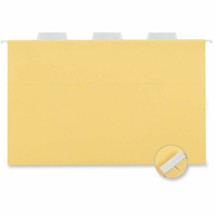 Image of Universal UNV14219 Hanging Folder, Assorted Tab Position, 11 pt., Stock, Yellow, 100% Recycled, 25 / Box