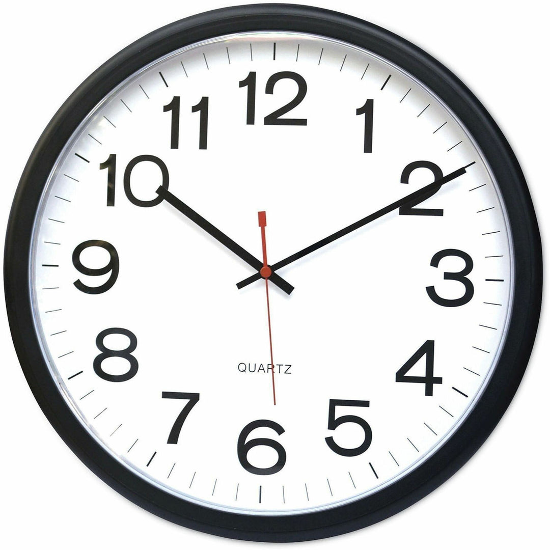 Image of Universal® Indoor/outdoor Round Wall Clock, 13.5" Overall Diameter, Black Case, 1 Aa (sold Separately)