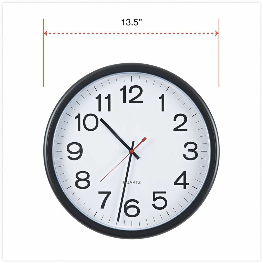 Image of Universal UNV11381 Wall Clock, Analog, Quartz, Black Case, Plastic, 1 Each