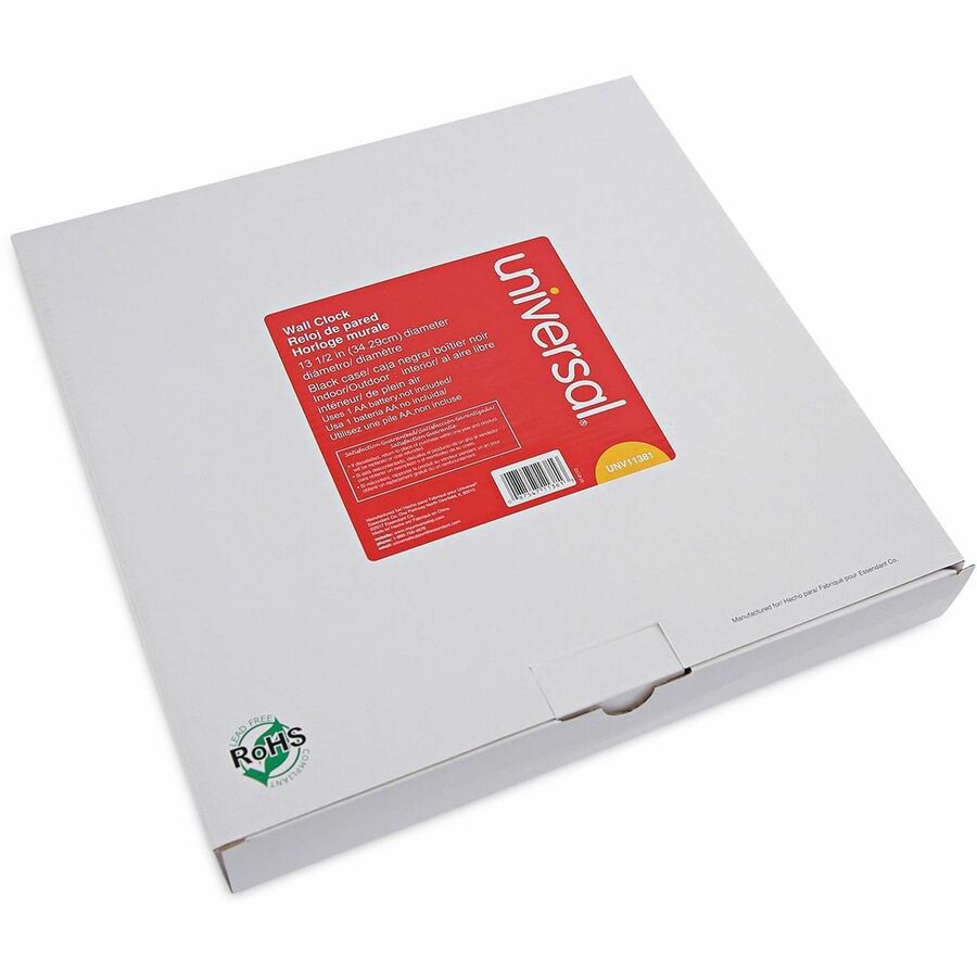 Image of Universal® Indoor/outdoor Round Wall Clock, 13.5" Overall Diameter, Black Case, 1 Aa (sold Separately)