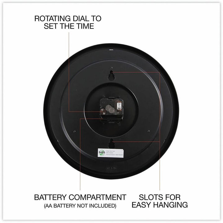 Image of Universal UNV11381 Wall Clock, Analog, Quartz, Black Case, Plastic, 1 Each
