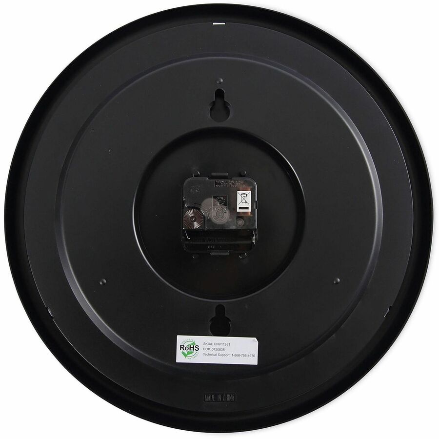 Image of Universal UNV11381 Wall Clock, Analog, Quartz, Black Case, Plastic, 1 Each