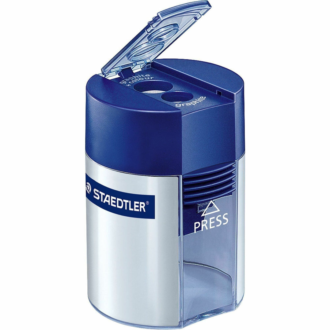 Image of Staedtler 512-001 Double-hole Tub Pencil Sharpener, 2 Hole(s), 1.5" H x 1.5" Width, Plastic, 1 Each