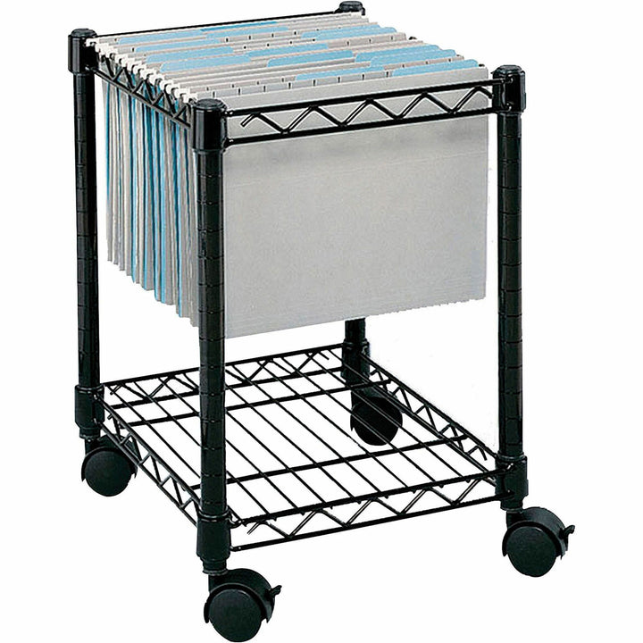 Image of Safco® Compact Mobile Wire File Cart, Metal, 1 Shelf, 1 Bin, 15.5" x 14" x 19.75", Black