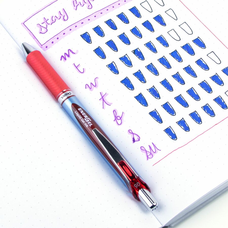 Image of Pentel® EnerGel RTX Gel Pen, Retractable, Fine 0.5 mm, Red Ink, Red/Blue Barrel