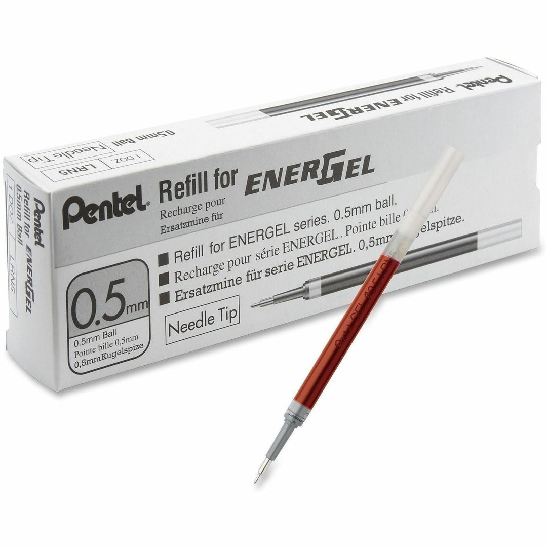 Image of Pentel LRN5-B EnerGel Liquid Gel Pen Refill, 0.50 mm, Red Ink, Acid-free, 12 / Dozen