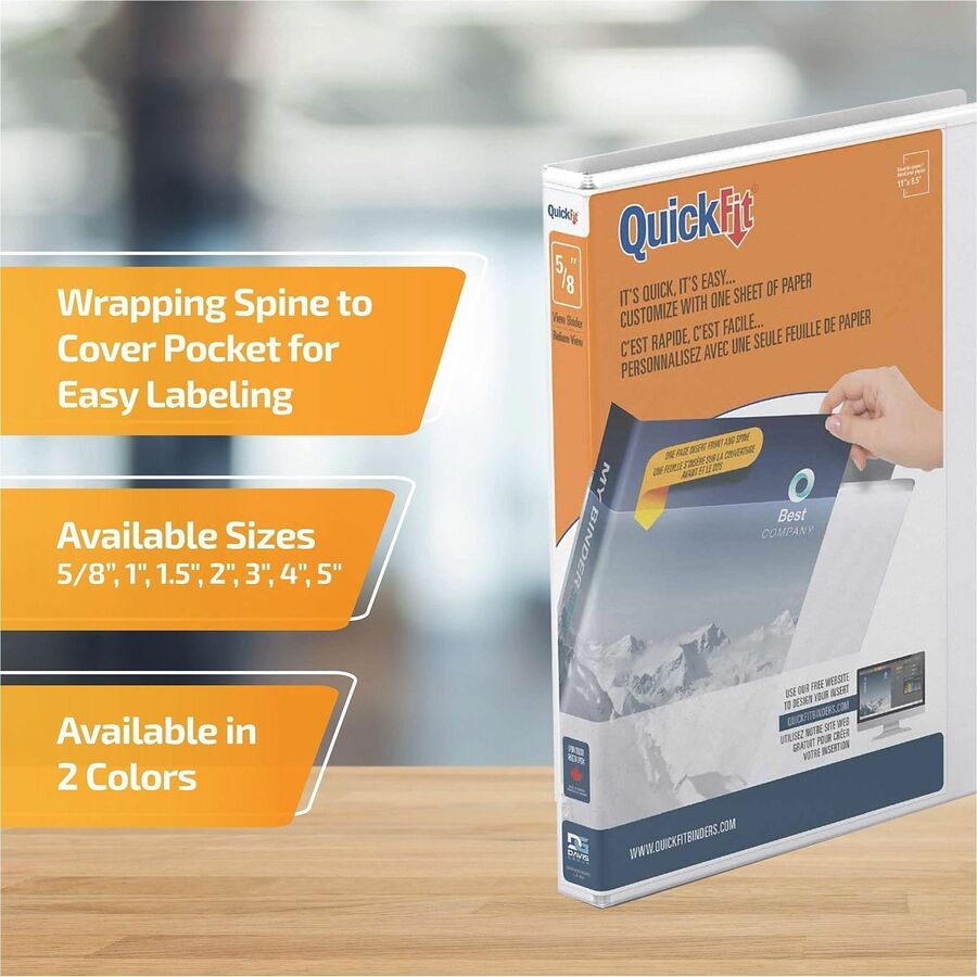 Image of QuickFit 87A000 View Binder, 3-Ring Binder, Angle D Ring, 5/8 Inch, White