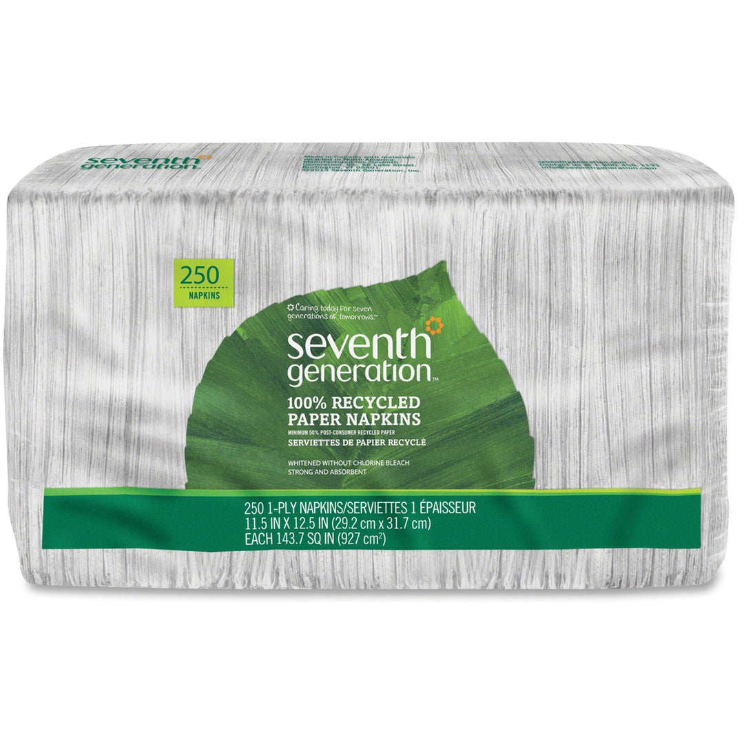 Image of Seventh Generation 13713 100% Recycled Paper Napkins, 1 Ply, 11.50" W x 12.50" Length, White, Paper, 1 Pack