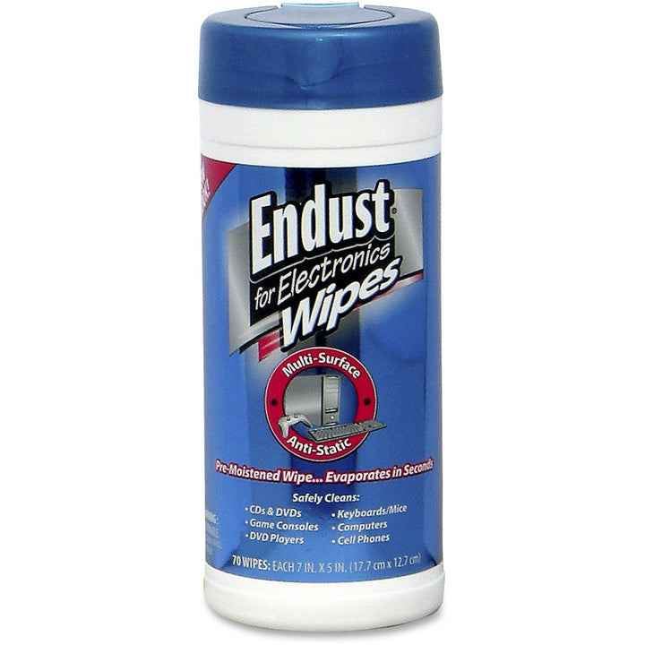 Image of Endust® Antistatic Premoistened Wipes for Electronics, Cloth, 6 x 6, Unscented, 70/Tub
