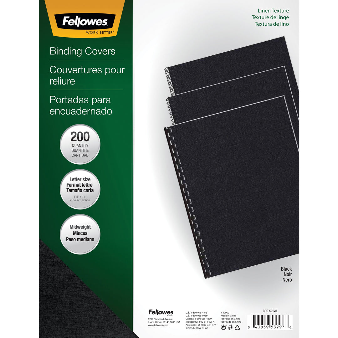 Image of Fellowes® Expressions Linen Texture Presentation Covers for Binding Systems, Black, 11 x 8.5, Unpunched, 200/Pack