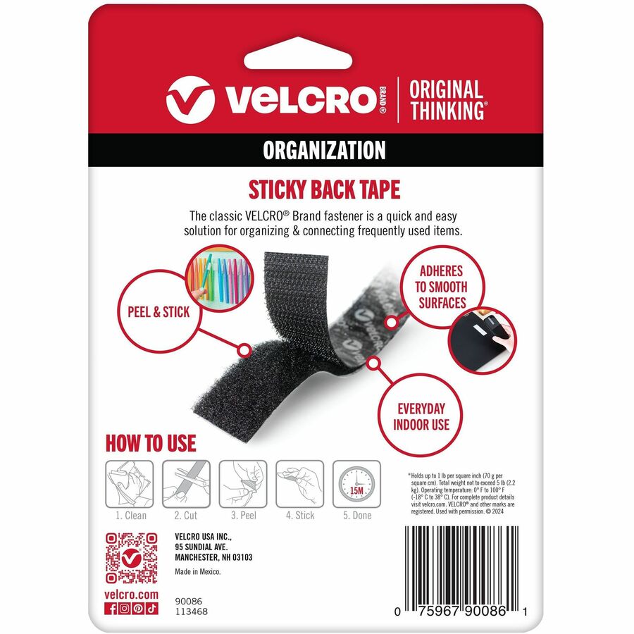 Image of VELCRO® 90086 Sticky Back 5ft x 3/4in Roll Black