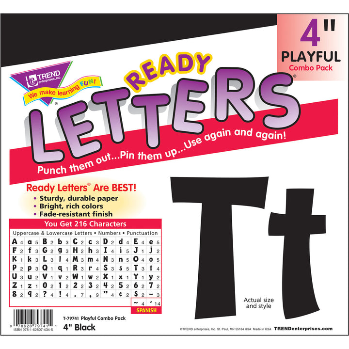 Image of Trend Enterprises Pin-up Ready Letters, 4", Pre-punched, Black