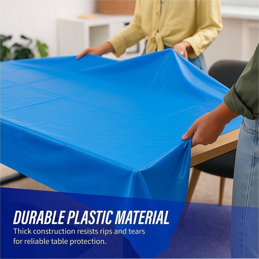 Image of Genuine Joe 10325 Plastic Rectangular Table Covers, 108" L x 54" Width, Plastic, Blue, 6 / Pack
