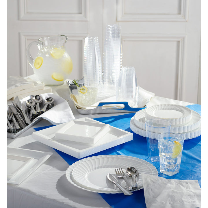 Image of Genuine Joe 10325 Plastic Rectangular Table Covers, 108" L x 54" Width, Plastic, Blue, 6 / Pack