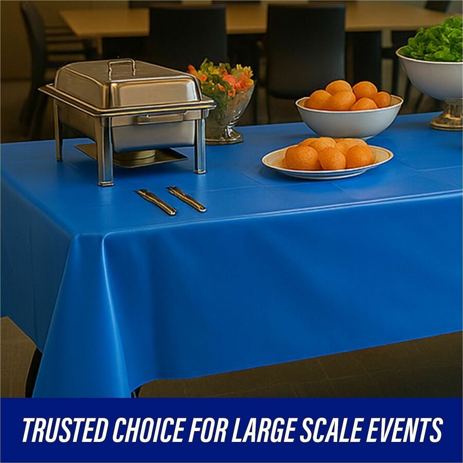 Image of Genuine Joe 10325 Plastic Rectangular Table Covers, 108" L x 54" Width, Plastic, Blue, 6 / Pack