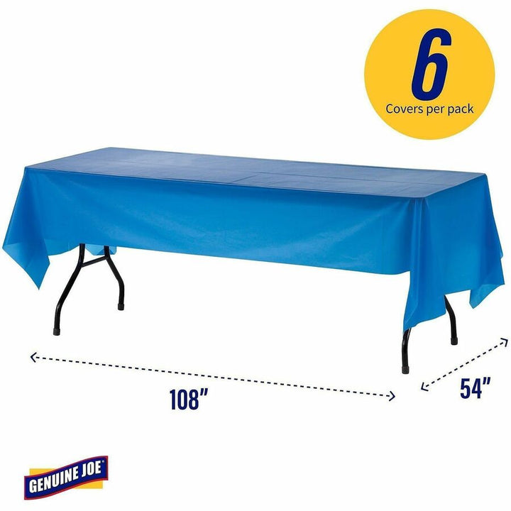 Image of Genuine Joe 10325 Plastic Rectangular Table Covers, 108" L x 54" Width, Plastic, Blue, 6 / Pack