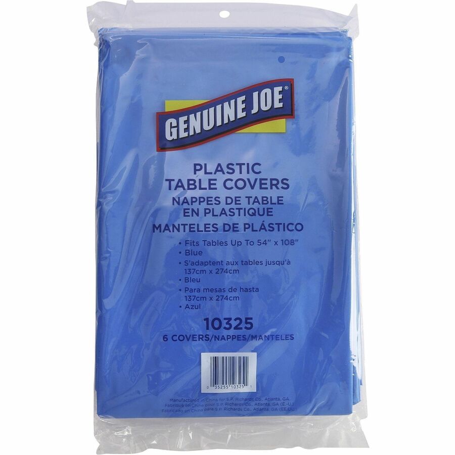 Image of Genuine Joe 10325 Plastic Rectangular Table Covers, 108" L x 54" Width, Plastic, Blue, 6 / Pack