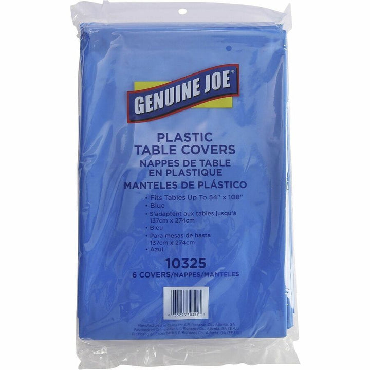 Image of Genuine Joe 10325 Plastic Rectangular Table Covers, 108" L x 54" Width, Plastic, Blue, 6 / Pack