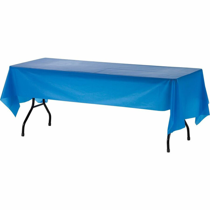 Image of Genuine Joe 10325 Plastic Rectangular Table Covers, 108" L x 54" Width, Plastic, Blue, 6 / Pack