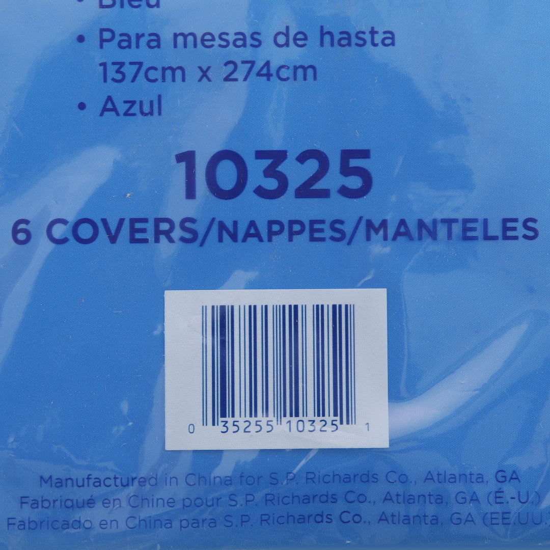 Image of Genuine Joe 10325 Plastic Rectangular Table Covers, 108" L x 54" Width, Plastic, Blue, 6 / Pack