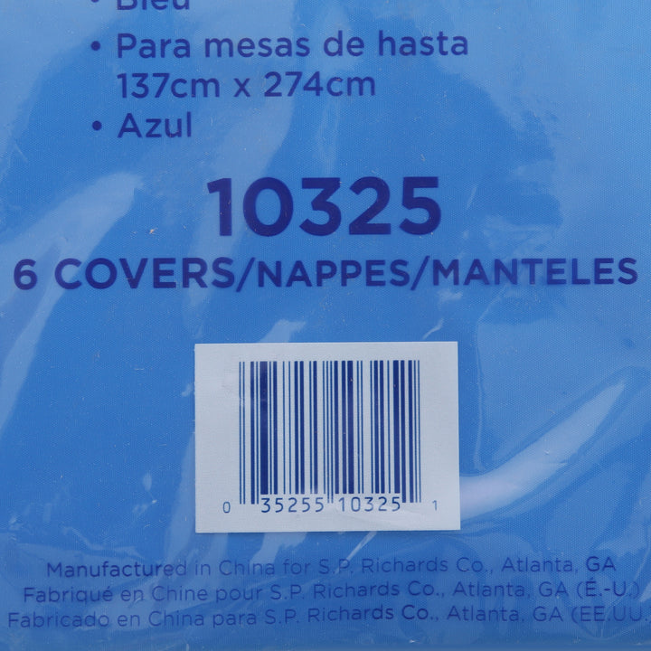 Image of Genuine Joe 10325 Plastic Rectangular Table Covers, 108" L x 54" Width, Plastic, Blue, 6 / Pack