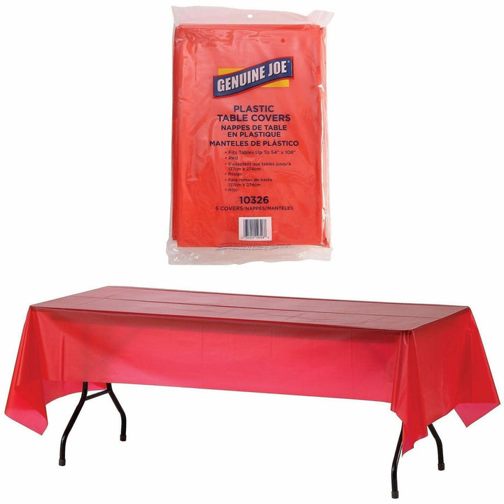 Image of Genuine Joe Table Covers, Plastic, 54"x108", 6/PK, Red