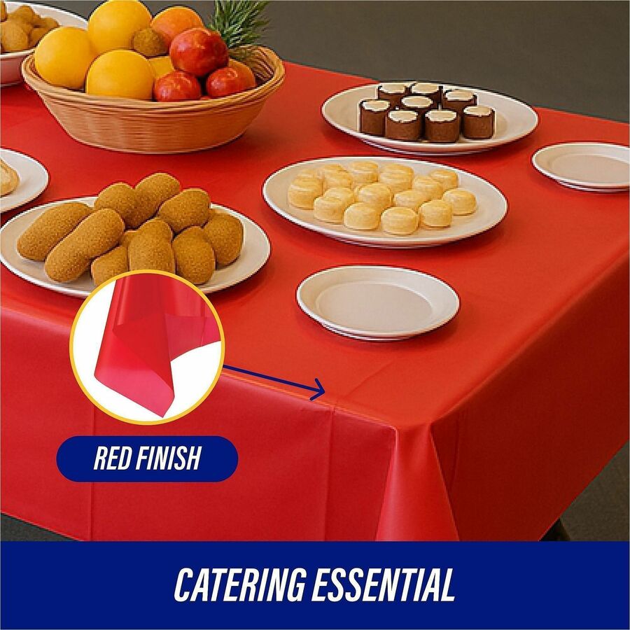 Image of Genuine Joe Table Covers, Plastic, 54"x108", 6/PK, Red