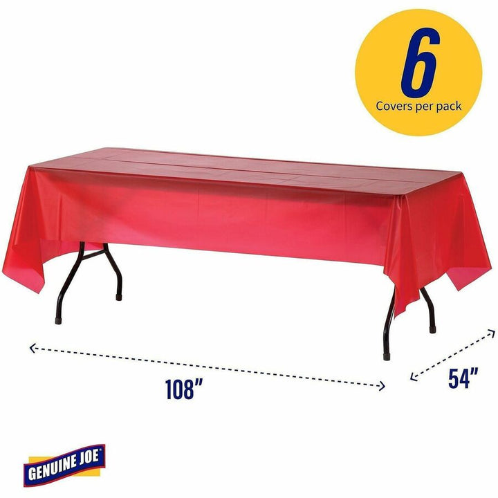 Image of Genuine Joe Table Covers, Plastic, 54"x108", 6/PK, Red