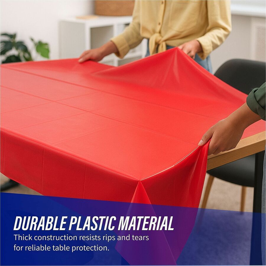 Image of Genuine Joe Table Covers, Plastic, 54"x108", 6/PK, Red