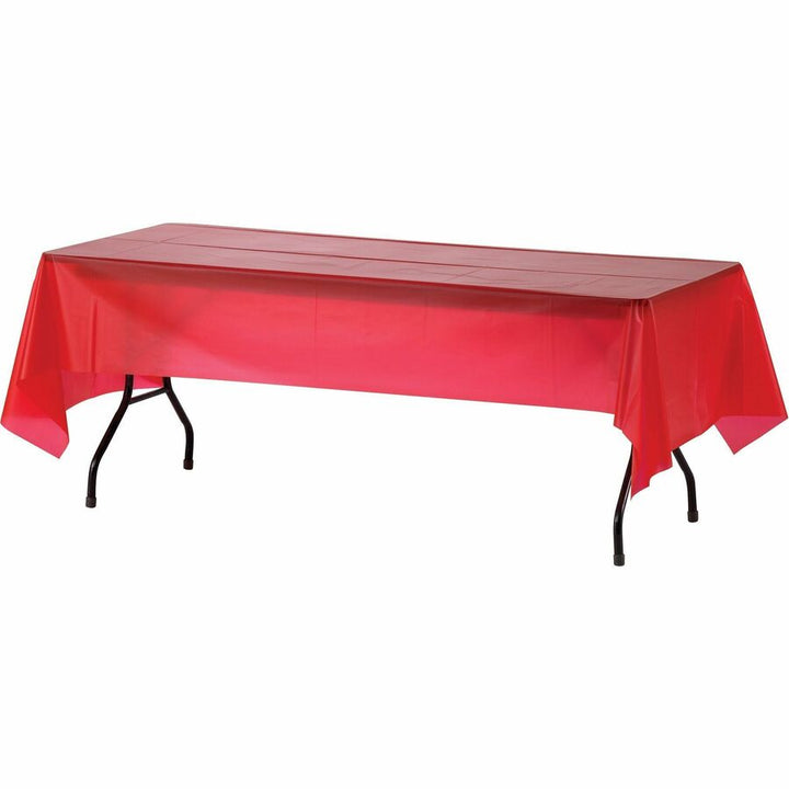 Image of Genuine Joe Table Covers, Plastic, 54"x108", 6/PK, Red