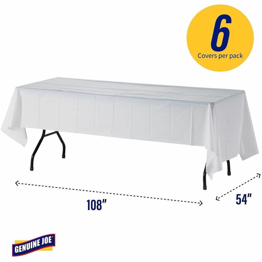 Image of Genuine Joe Table Covers, Plastic, 54"x108", 6/PK, White